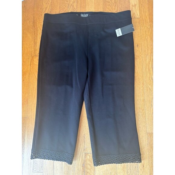 NWT Investments Woman Size 3X Slim Factor Crop Pants Black Stretch Crochet Trim - Picture 2 of 5